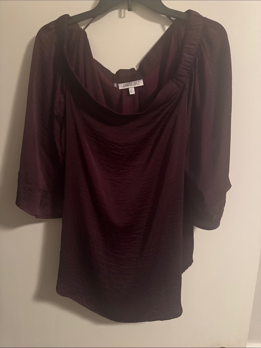 Jennifer Lopez Plum Satin Draped Neck Blouse